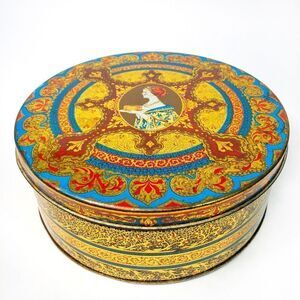 Antique Hostess Fruit Cake Tin 8” Round